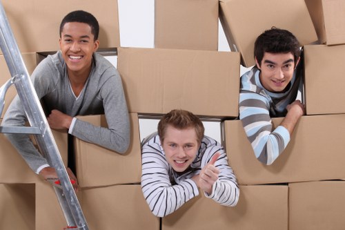 Professional mover checking access and protecting property